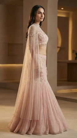 The Ethereal Rose Pearl Cape Lehenga