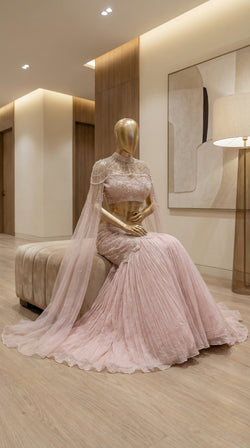 The Ethereal Rose Pearl Cape Lehenga
