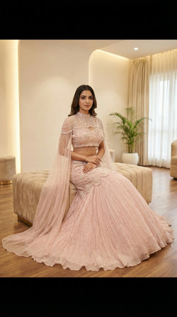 The Ethereal Rose Pearl Cape Lehenga
