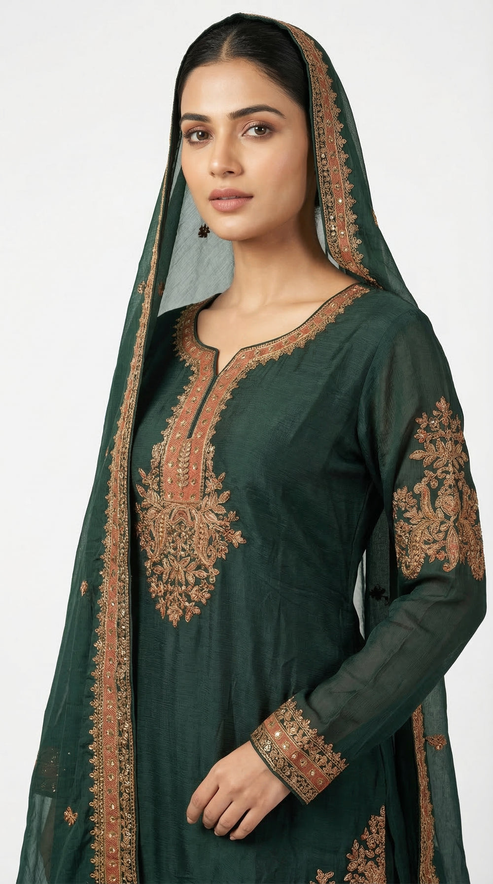 The Nawab Emerald — Deep Green Embroidered Sharara Suit Set