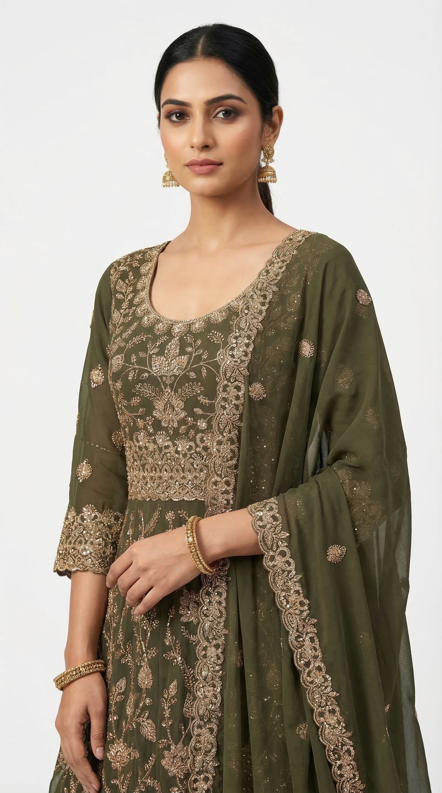 The Nawab Zaitoon — Olive Green Bridal Anarkali Lehenga Set
