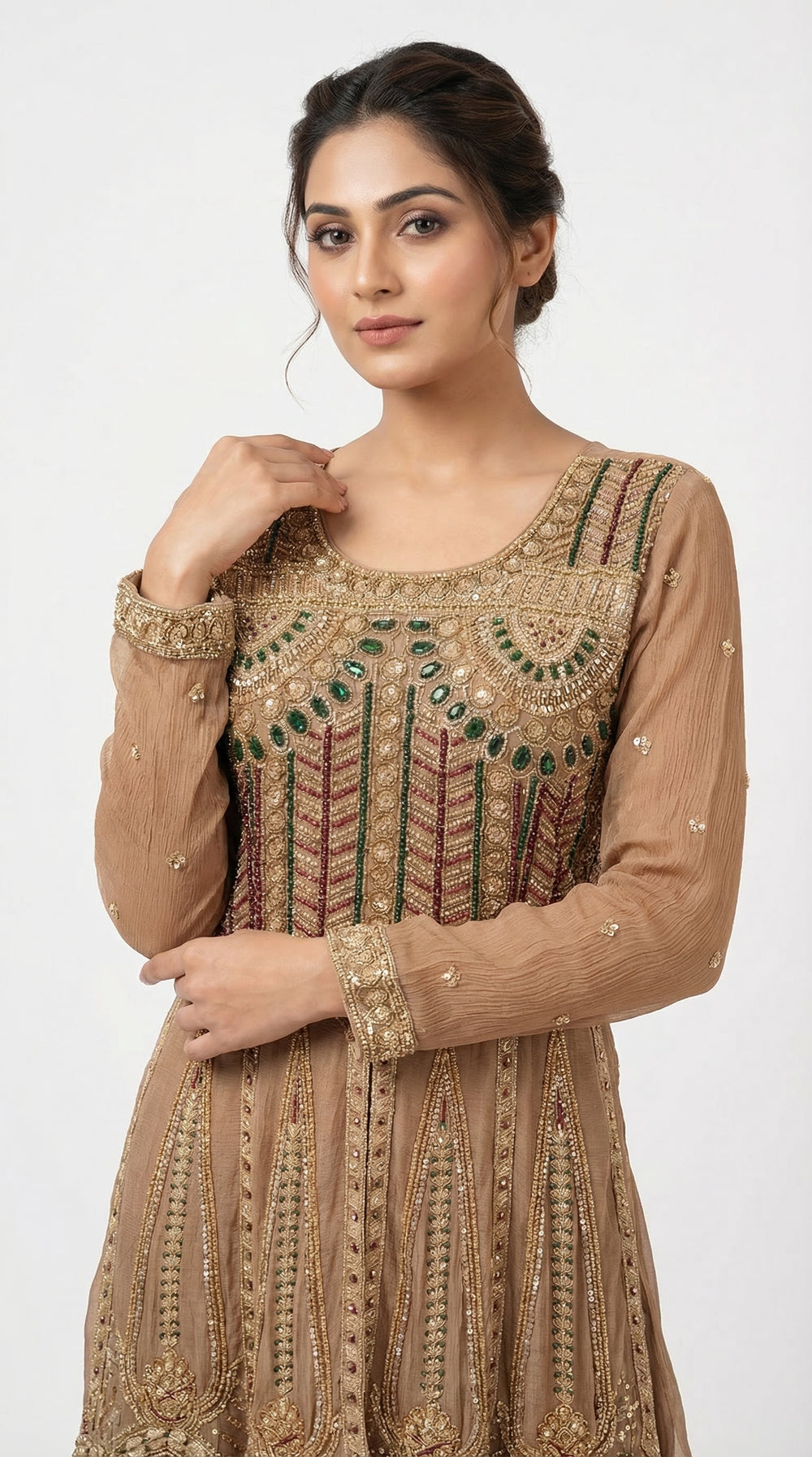 The Nawab Amber — Mocha Brown Zardosi Peplum Sharara Set
