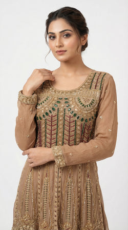 The Nawab Amber — Mocha Brown Zardosi Peplum Sharara Set