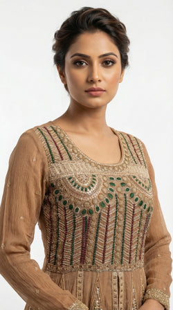 The Nawab Amber — Mocha Brown Zardosi Peplum Sharara Set