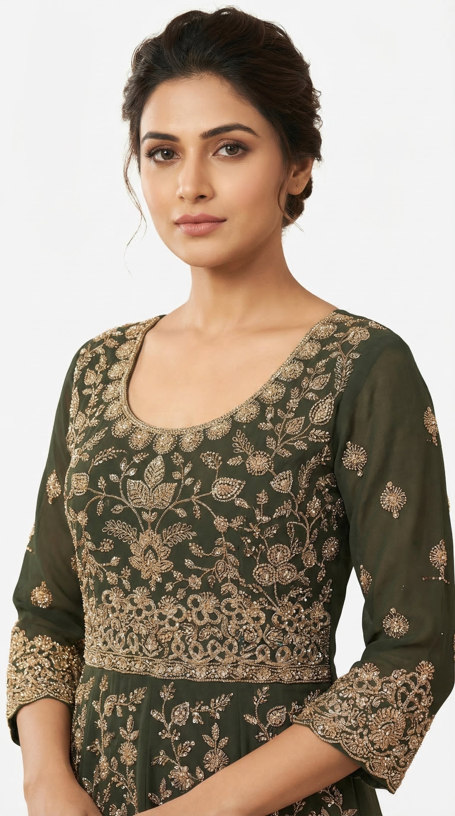 The Nawab Zaitoon — Olive Green Bridal Anarkali Lehenga Set