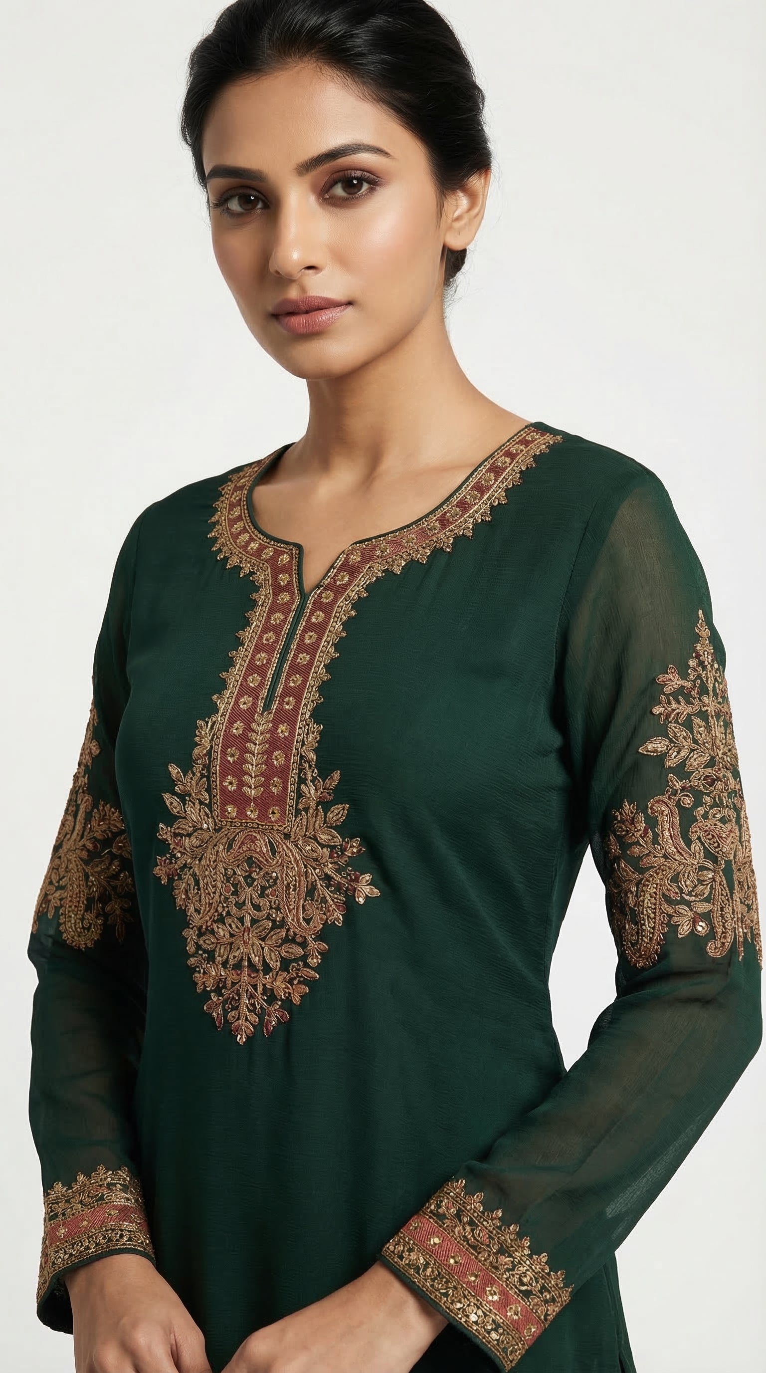 The Nawab Emerald — Deep Green Embroidered Sharara Suit Set