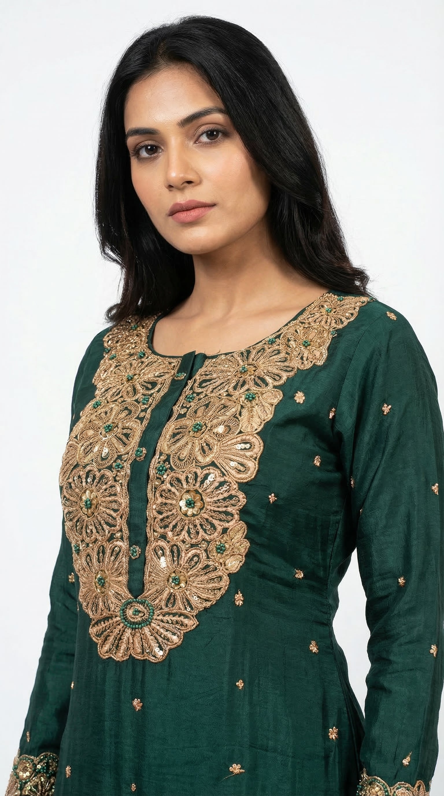 The Nawab Gulbagh — Emerald Green Zardosi Sharara Suit Set