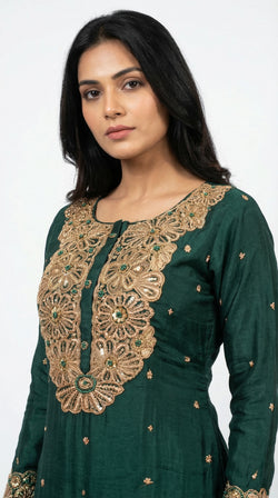 The Nawab Gulbagh — Emerald Green Zardosi Sharara Suit Set