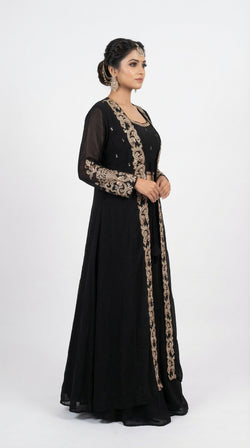 The Nawab Noir — Black Georgette Embroidered Jacket Lehenga Set