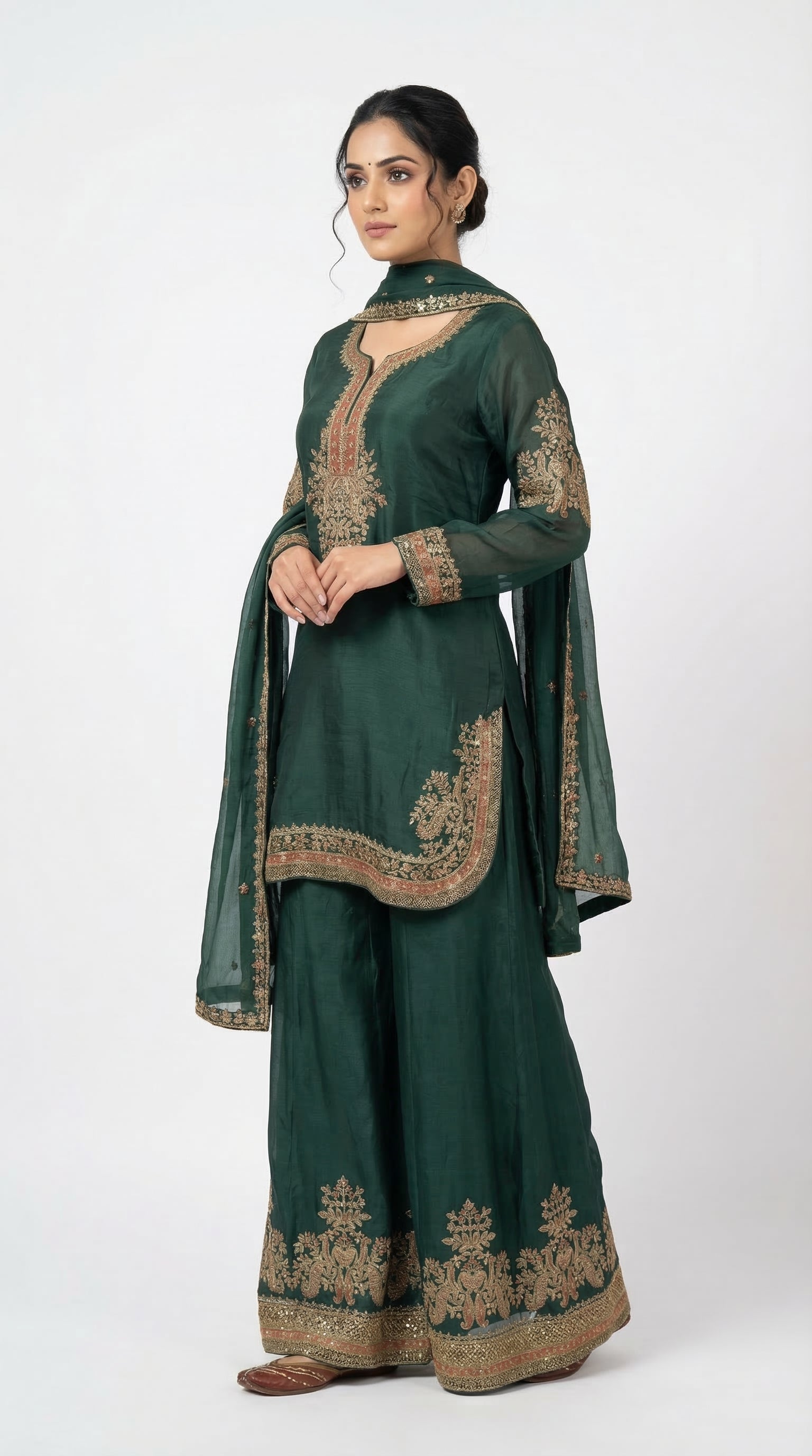 The Nawab Emerald — Deep Green Embroidered Sharara Suit Set