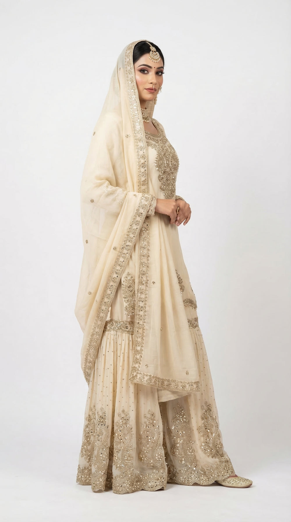 The Nawab Sona — Champagne Gold Zardosi Sharara Suit Set