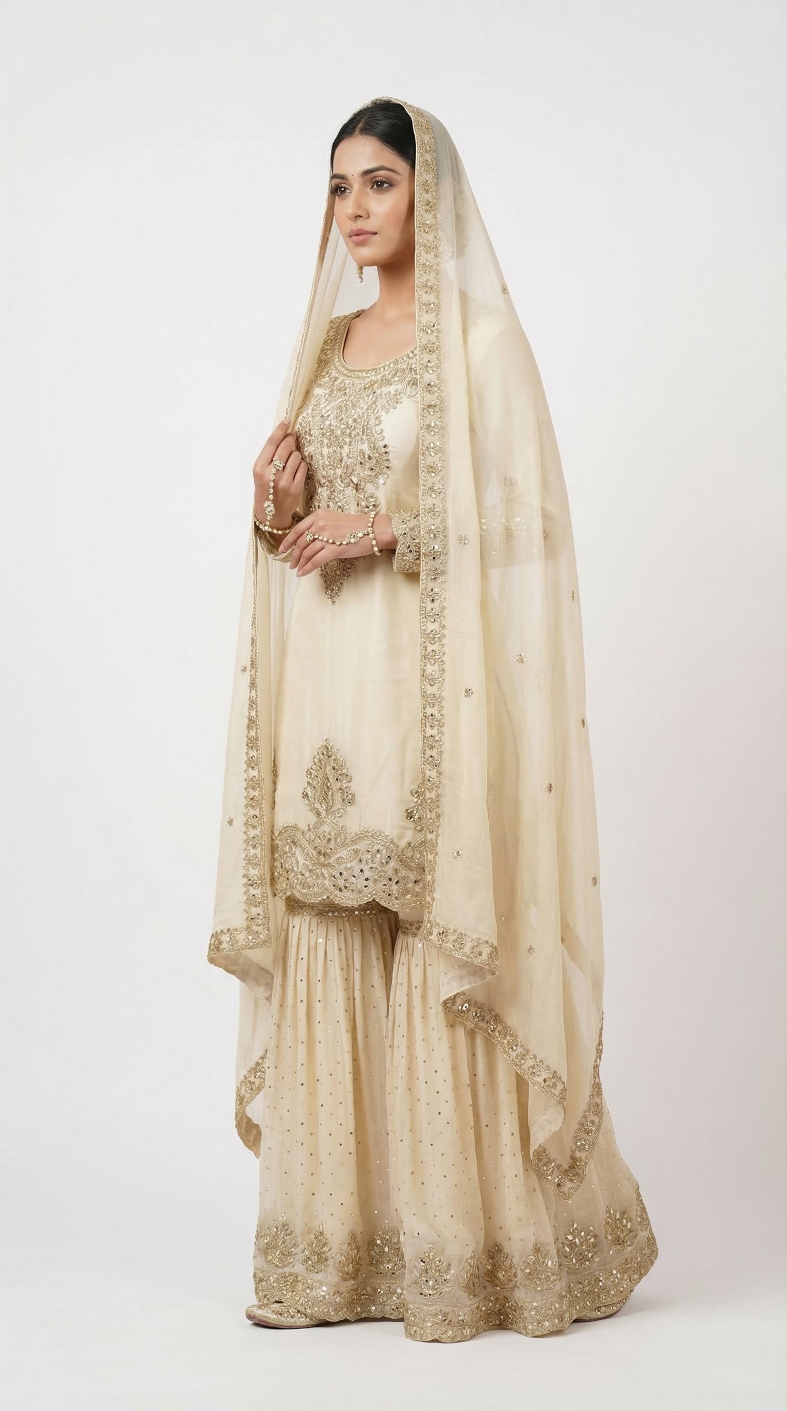 The Nawab Sona — Champagne Gold Zardosi Sharara Suit Set