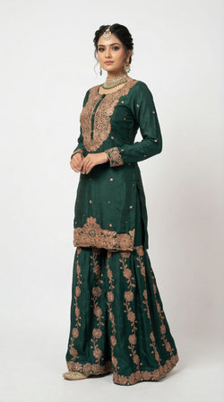 The Nawab Gulbagh — Emerald Green Zardosi Sharara Suit Set