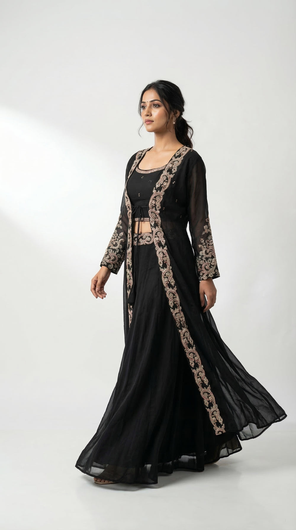 The Nawab Noir — Black Georgette Embroidered Jacket Lehenga Set