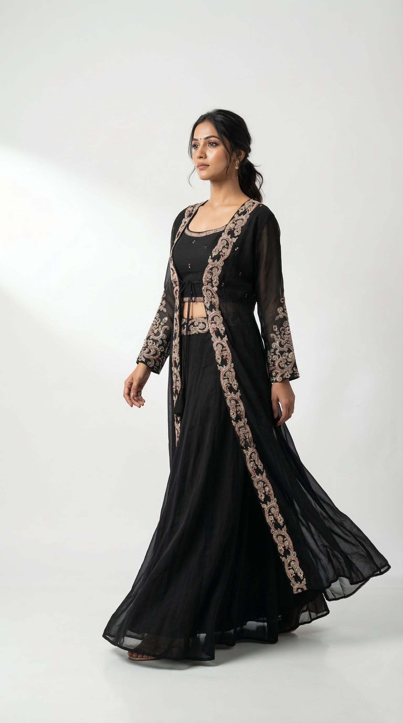 The Nawab Noir — Black Georgette Embroidered Jacket Lehenga Set