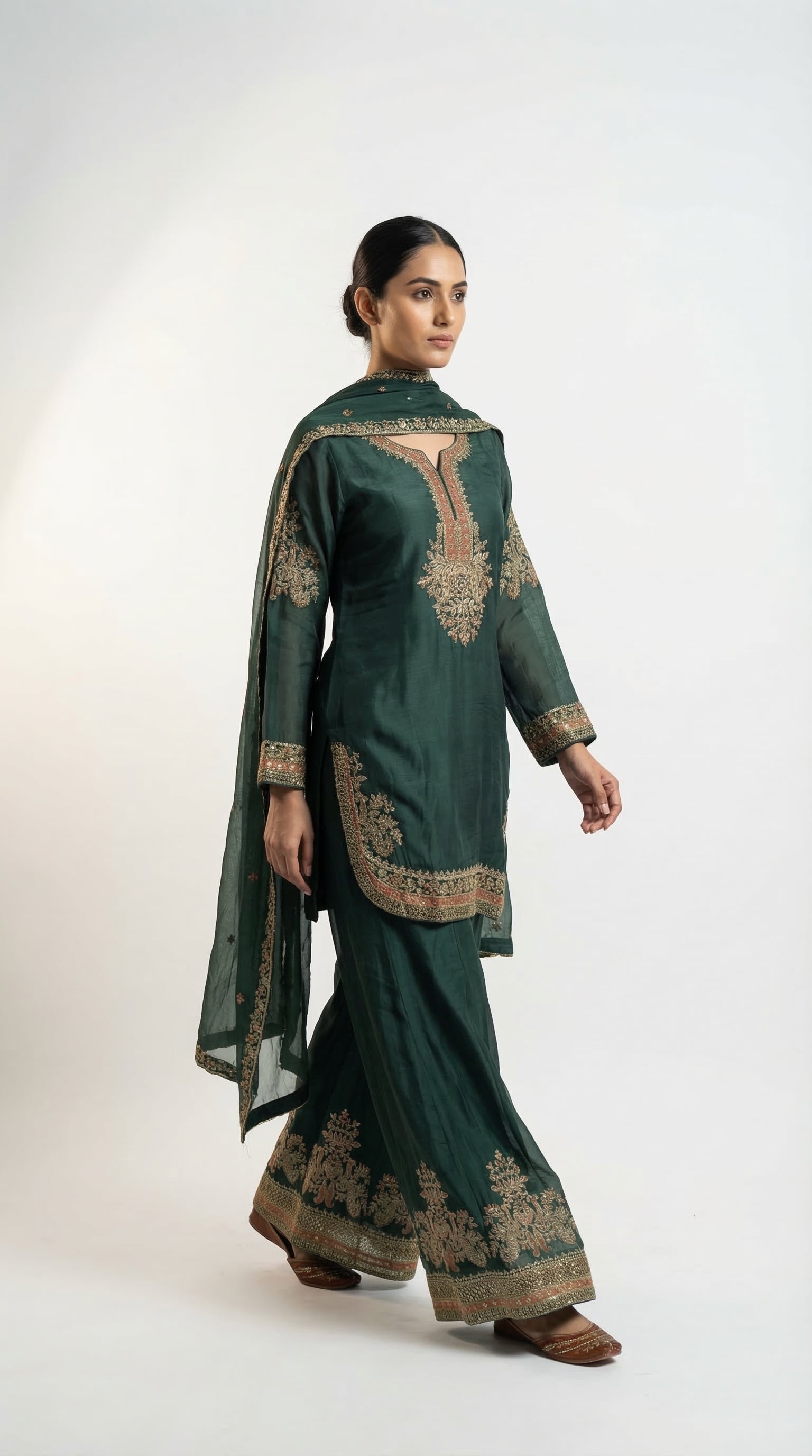 The Nawab Emerald — Deep Green Embroidered Sharara Suit Set