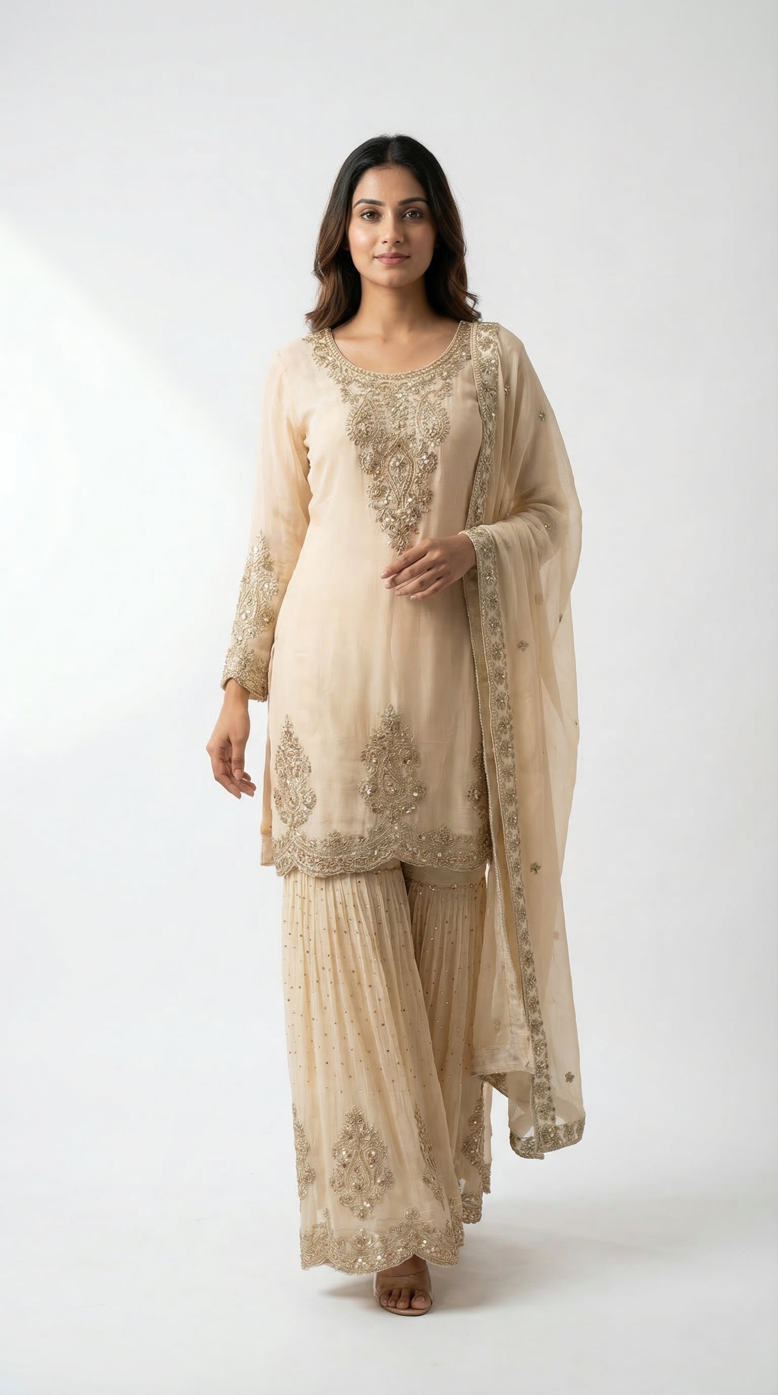 The Nawab Sona — Champagne Gold Zardosi Sharara Suit Set