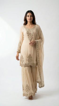 The Nawab Sona — Champagne Gold Zardosi Sharara Suit Set