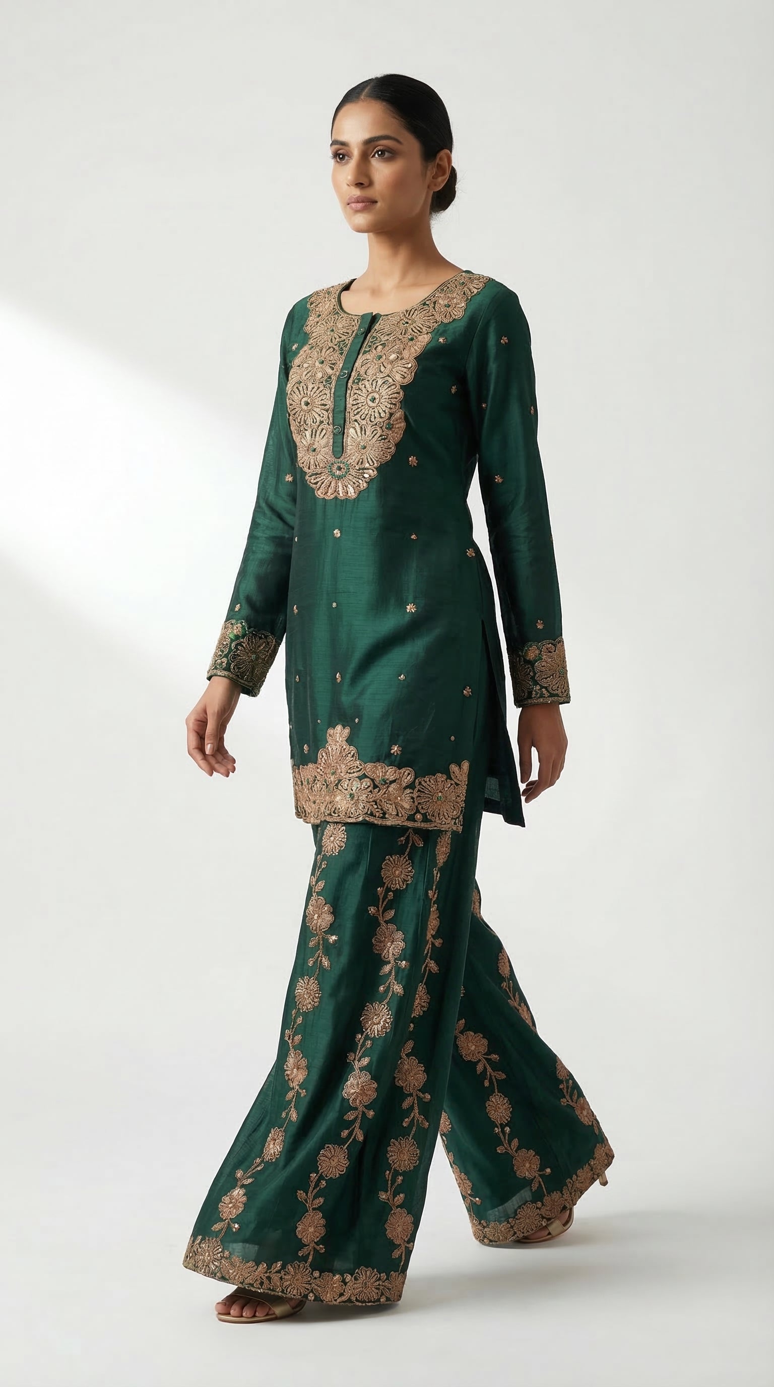The Nawab Gulbagh — Emerald Green Zardosi Sharara Suit Set
