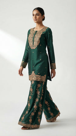 The Nawab Gulbagh — Emerald Green Zardosi Sharara Suit Set