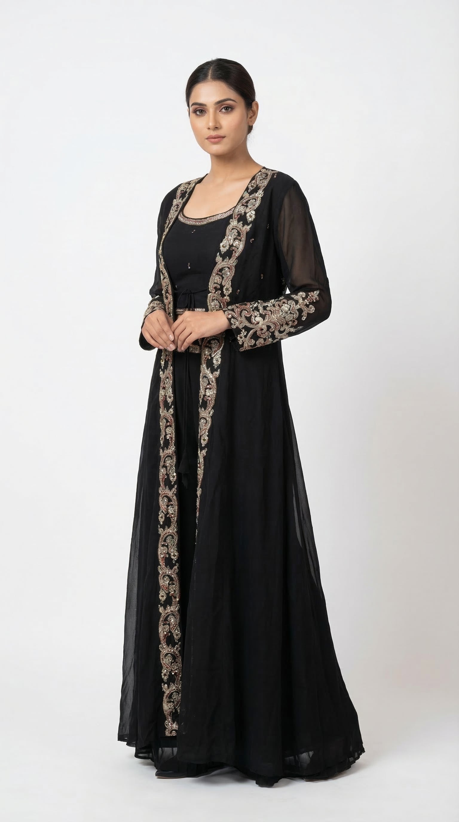 The Nawab Noir — Black Georgette Embroidered Jacket Lehenga Set