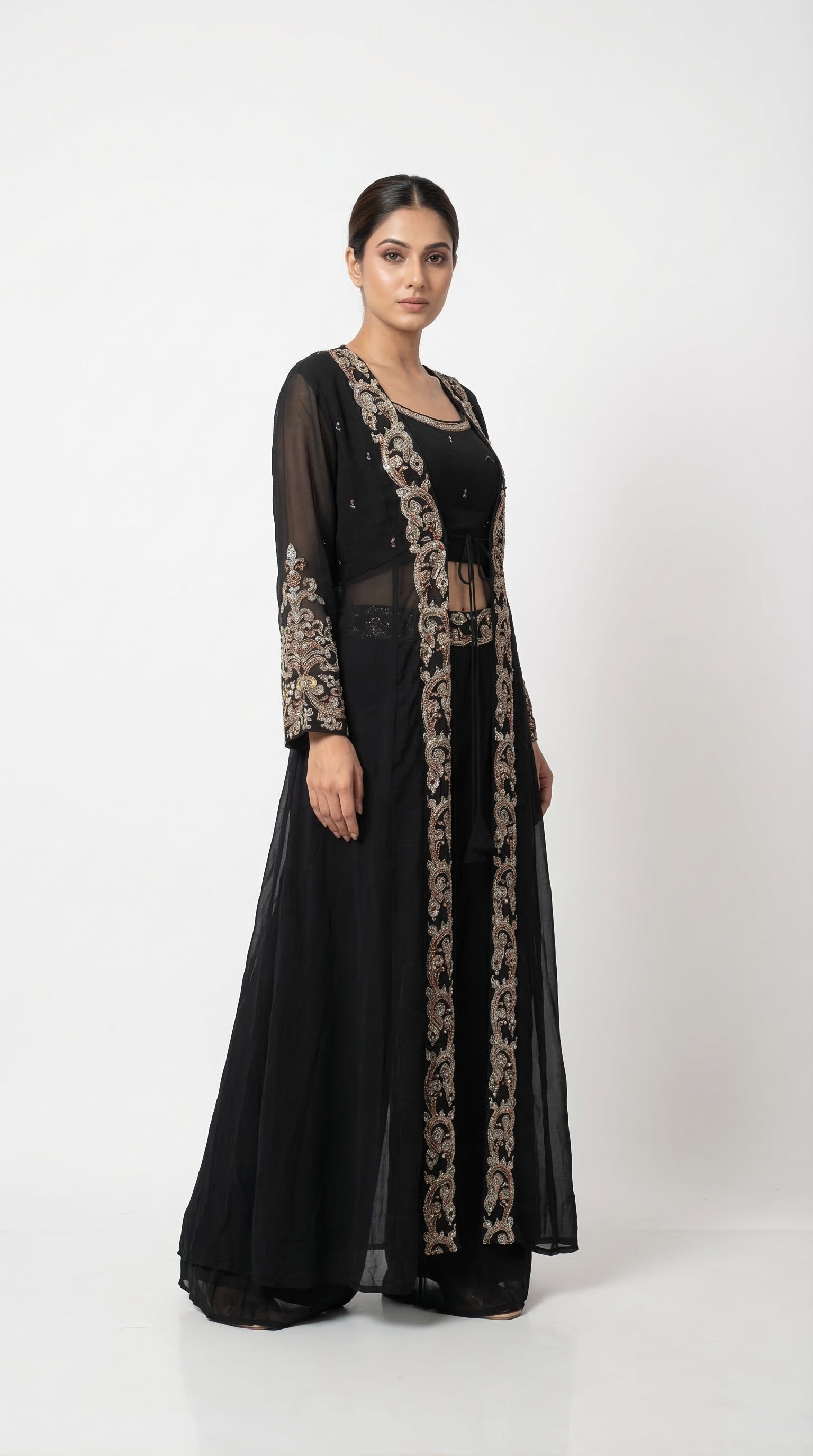 The Nawab Noir — Black Georgette Embroidered Jacket Lehenga Set