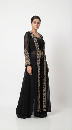The Nawab Noir — Black Georgette Embroidered Jacket Lehenga Set