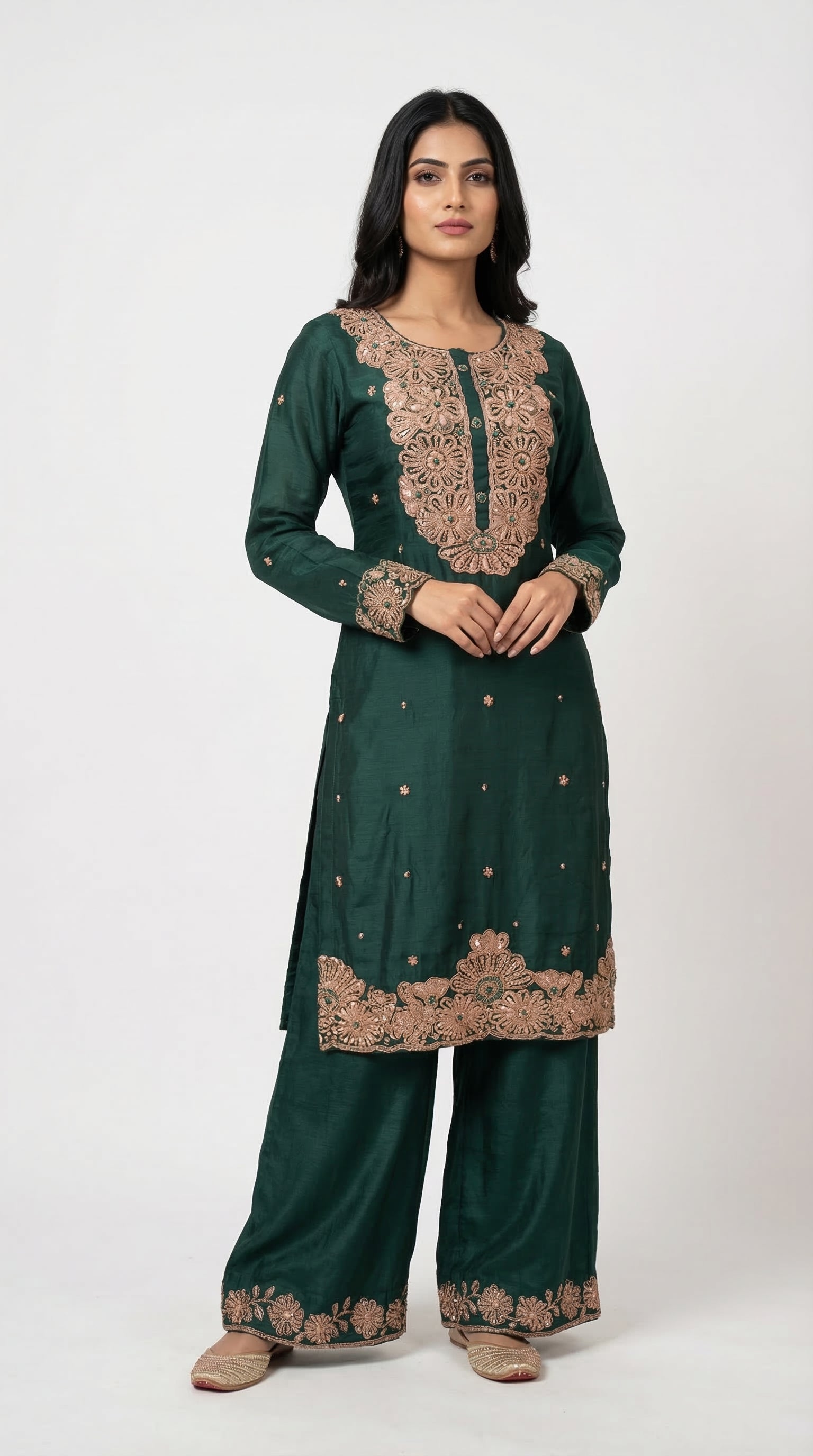 The Nawab Gulbagh — Emerald Green Zardosi Sharara Suit Set