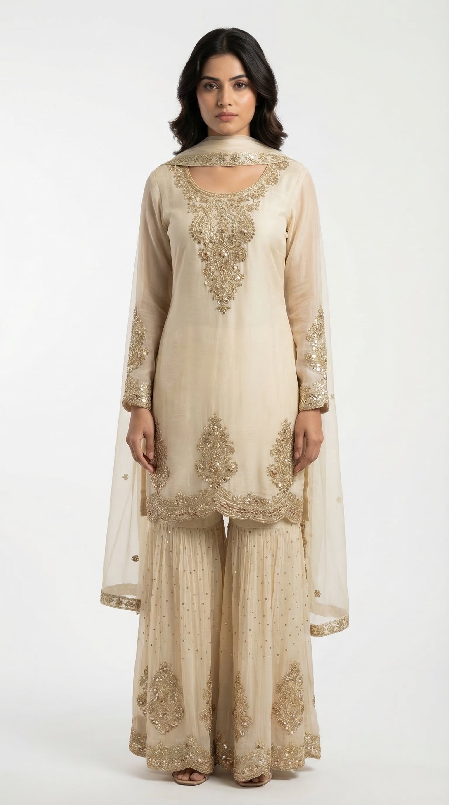 The Nawab Sona — Champagne Gold Zardosi Sharara Suit Set