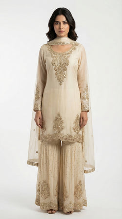The Nawab Sona — Champagne Gold Zardosi Sharara Suit Set
