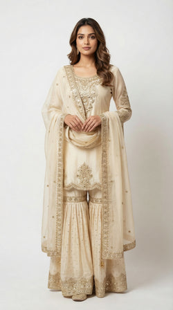 The Nawab Sona — Champagne Gold Zardosi Sharara Suit Set