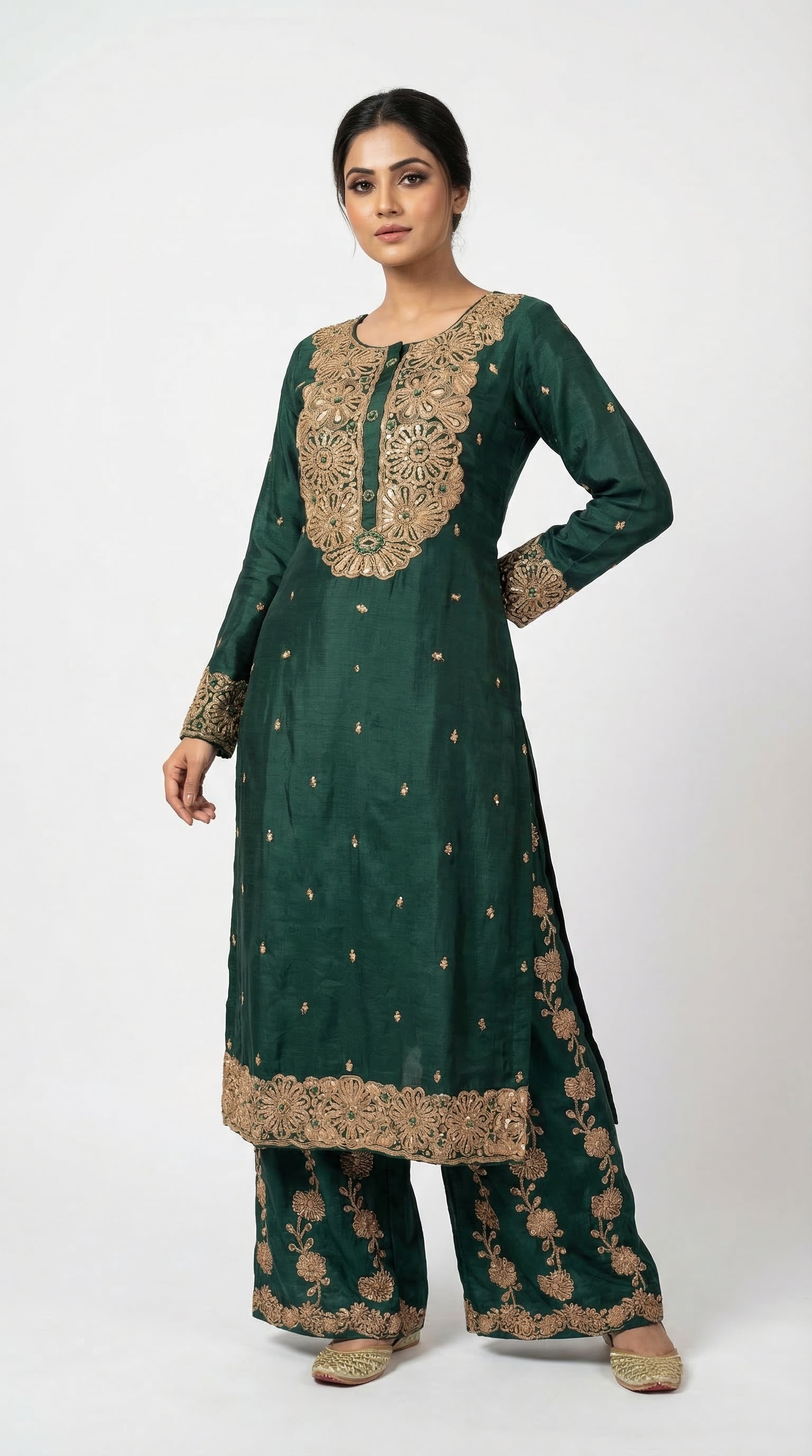 The Nawab Gulbagh — Emerald Green Zardosi Sharara Suit Set