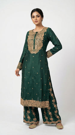 The Nawab Gulbagh — Emerald Green Zardosi Sharara Suit Set