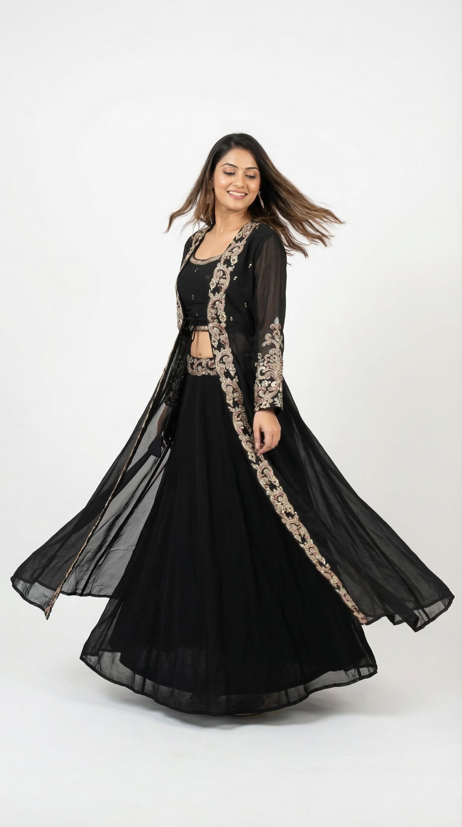 The Nawab Noir — Black Georgette Embroidered Jacket Lehenga Set