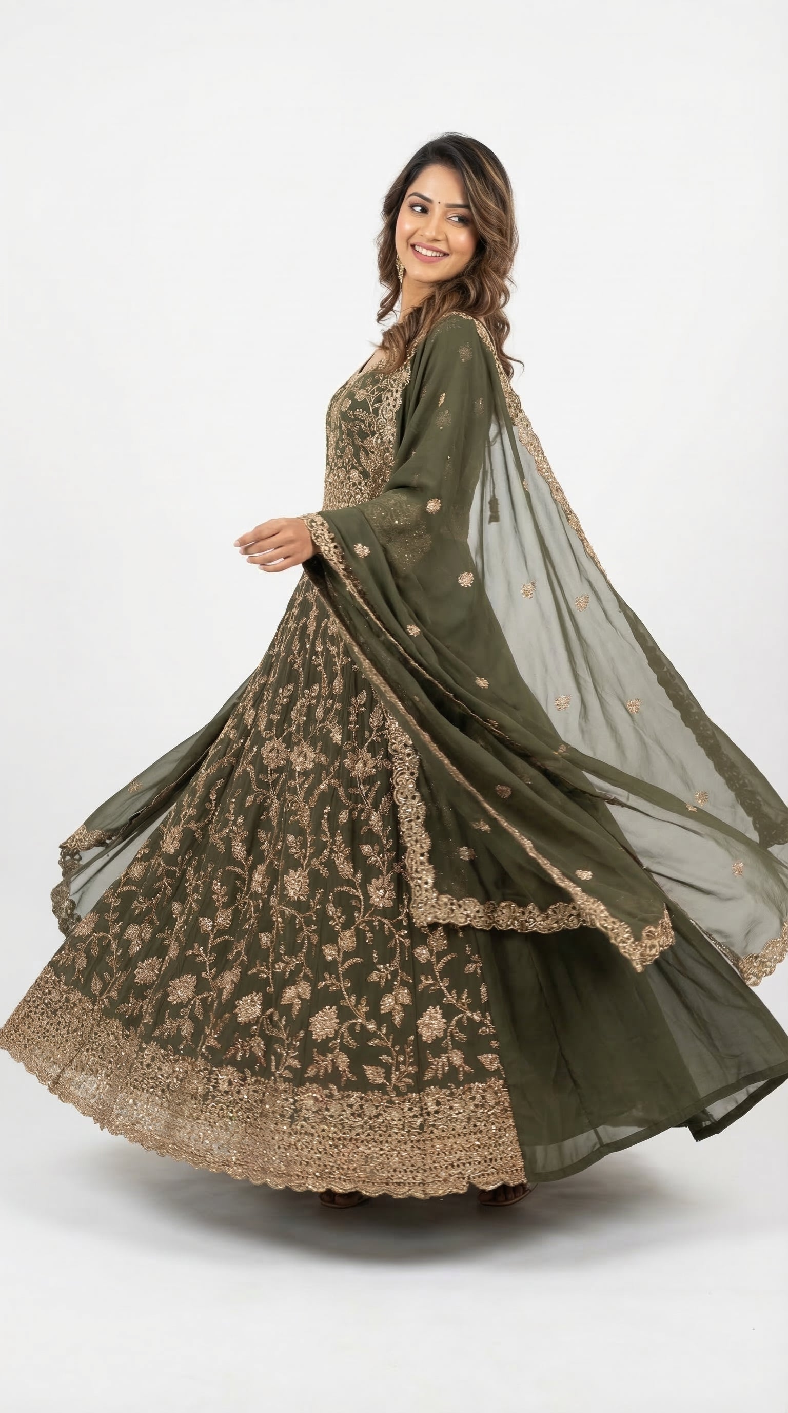 The Nawab Zaitoon — Olive Green Bridal Anarkali Lehenga Set