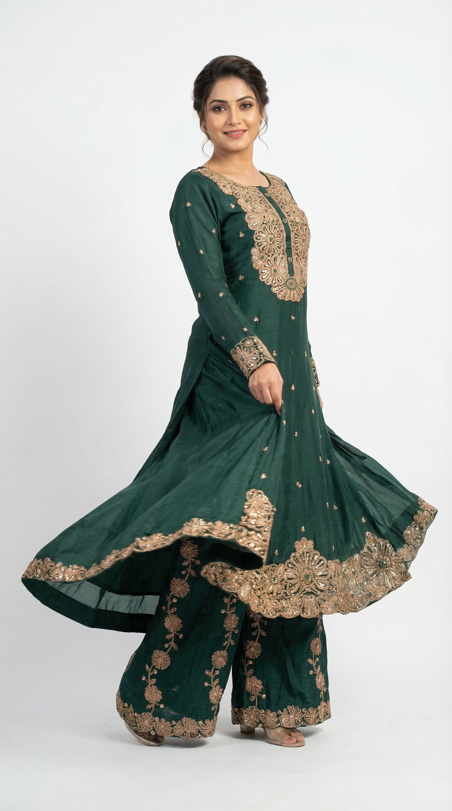The Nawab Gulbagh — Emerald Green Zardosi Sharara Suit Set