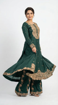The Nawab Gulbagh — Emerald Green Zardosi Sharara Suit Set