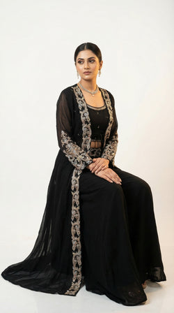 The Nawab Noir — Black Georgette Embroidered Jacket Lehenga Set