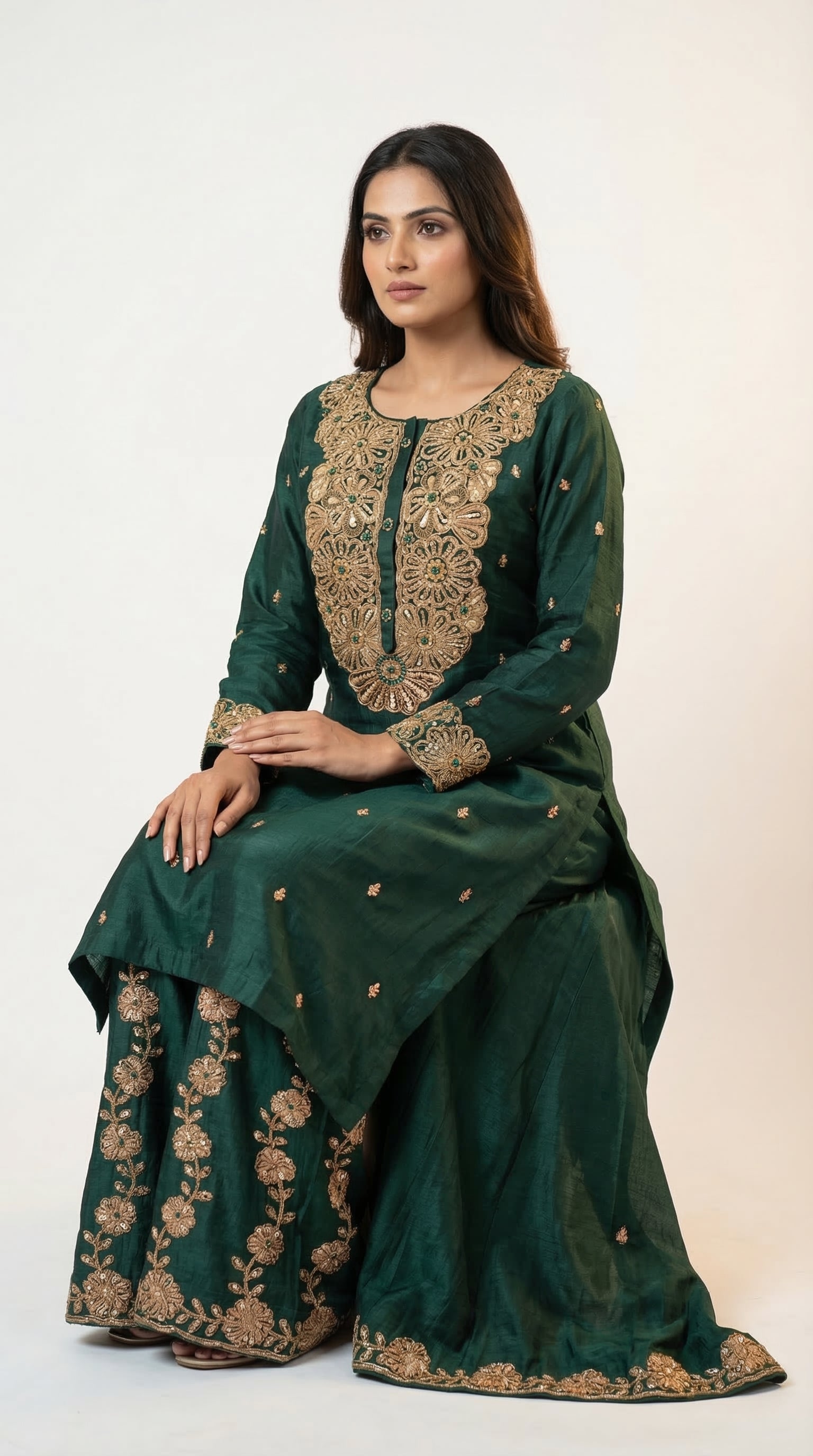 The Nawab Gulbagh — Emerald Green Zardosi Sharara Suit Set