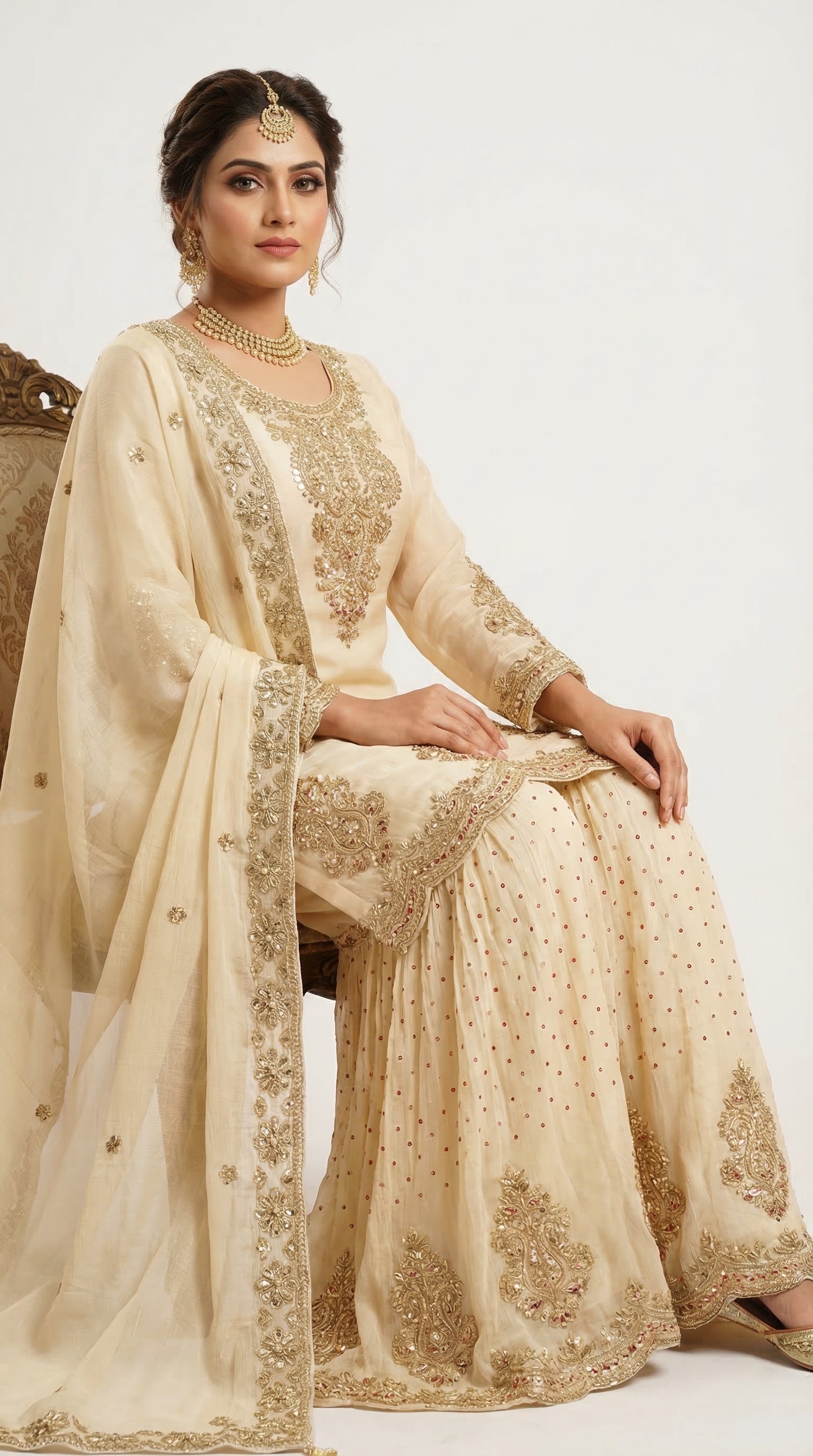The Nawab Sona — Champagne Gold Zardosi Sharara Suit Set