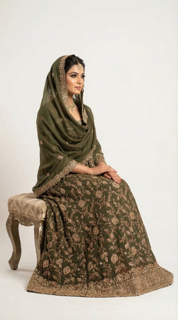 The Nawab Zaitoon — Olive Green Bridal Anarkali Lehenga Set
